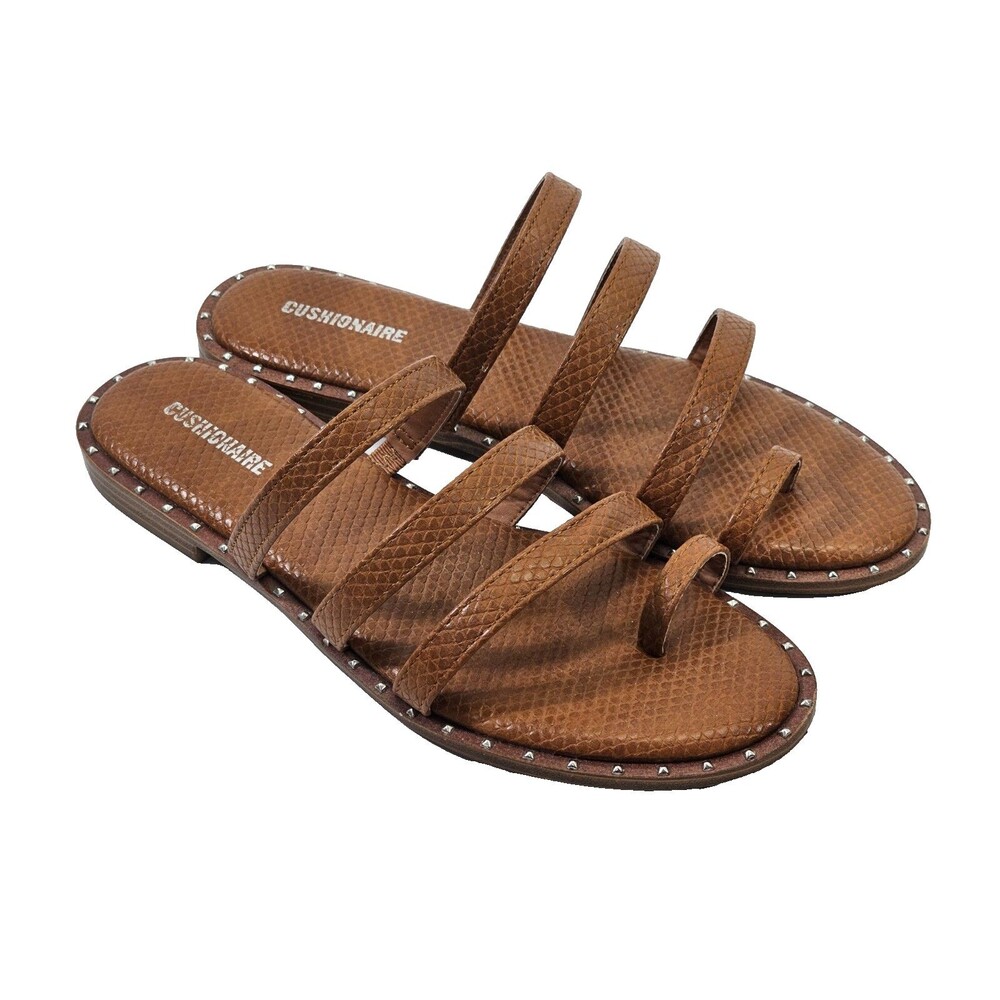 Women's 7.5 Cushionaire Tess Toe Loop Thong Sandal +Memory Foam‎ Tan EUC Beach